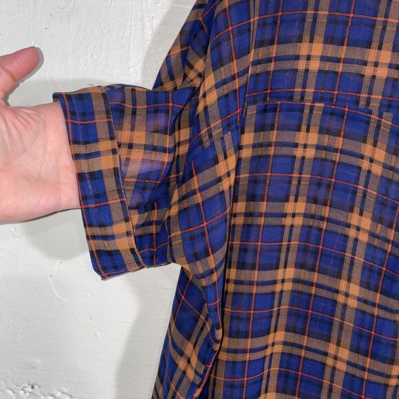 TopShop Plaid Oversized Sheer Blouse Women’s Size US 8 UK 12 Short Sleeve - Picture 4 of 9